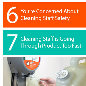 6. You’ve heard about concerns with some cleaning products, and you’re concerned about the health and safety of cleaning staff. 7. The cleaning staff seems to be going through product much faster than they should