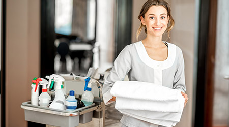 hotel cleaning woman providing cleanliness expect guests stuff