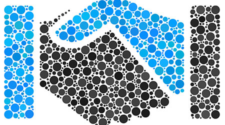 Acquisition Handshake collage of round dots in different sizes and color tones