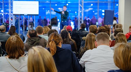 Audience listens to the speech of the lecturer in the conference hall