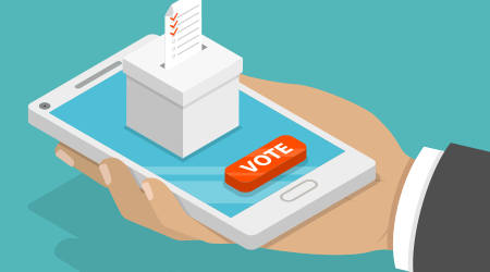 Flat isometric vector concept voting online, e-voting, election internet system.