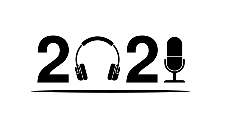 New Year 2021 icon with earphone and microphone symbol. Podcast icon 2021.