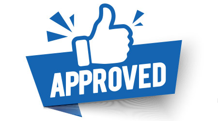 Vector illustration approved label flag with thumbs up icon.