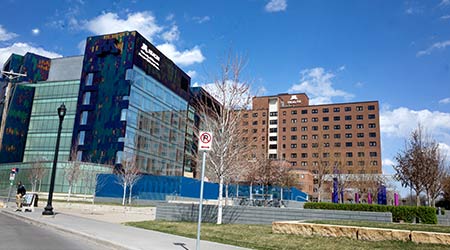 MINNEAPOLIS, MINNESOTA / USA - APRIL 17, 2016: M Health, University of Minnesota, Masonic Children's Hospital buildings.