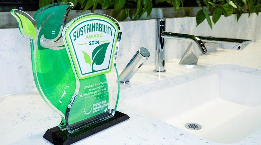 Award and sink show Excel Dryer Wins Two Sustainability Awards